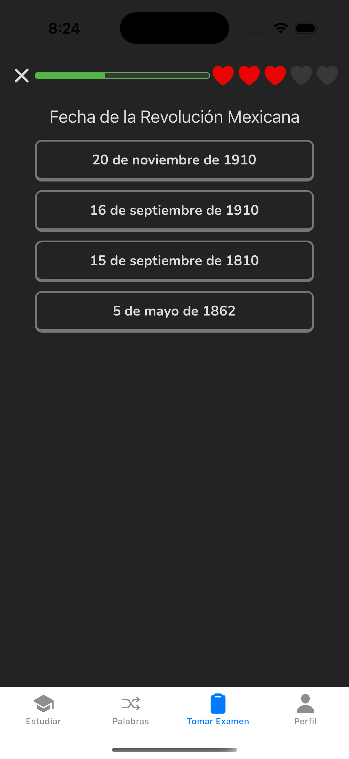 Pantalla de Examen